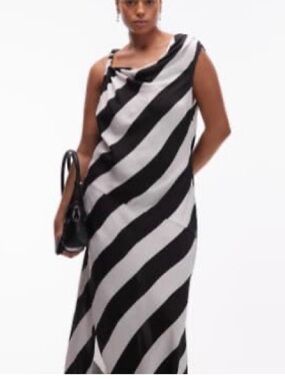 ASOS Curve Black and White Diagonal Stripe Maxi Dress